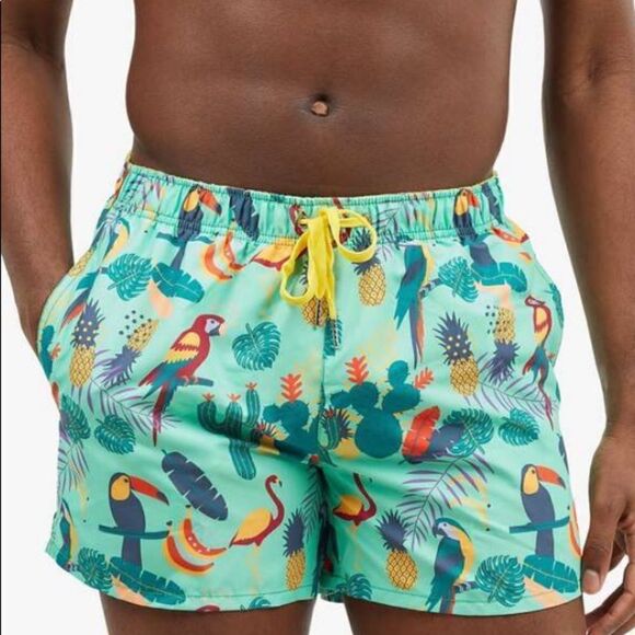 EUBI SWIM TRUNKS TROPICAL BIRD PRINT - Picture 1 of 12